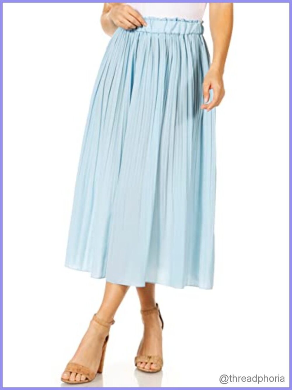 Pleated Midi Skirt High Waisted Elastic Waist A-Line with Pockets